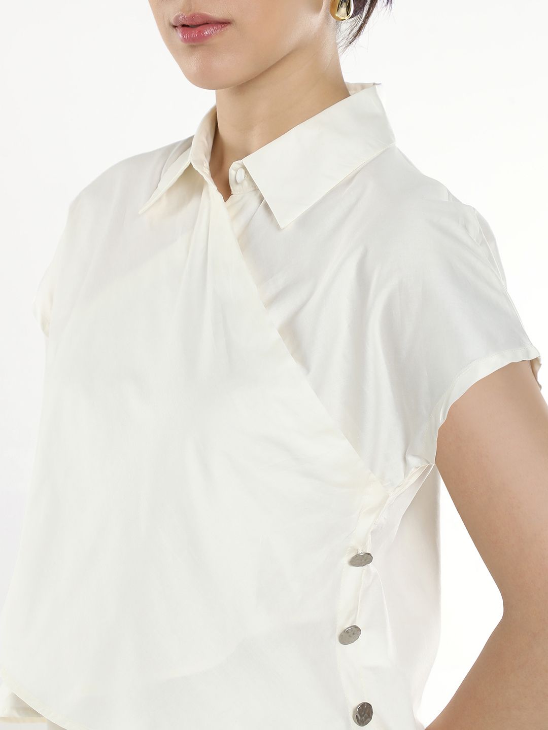 RAREISM Solid Cotton Shirt Collar Top