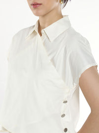 RAREISM Solid Cotton Shirt Collar Top