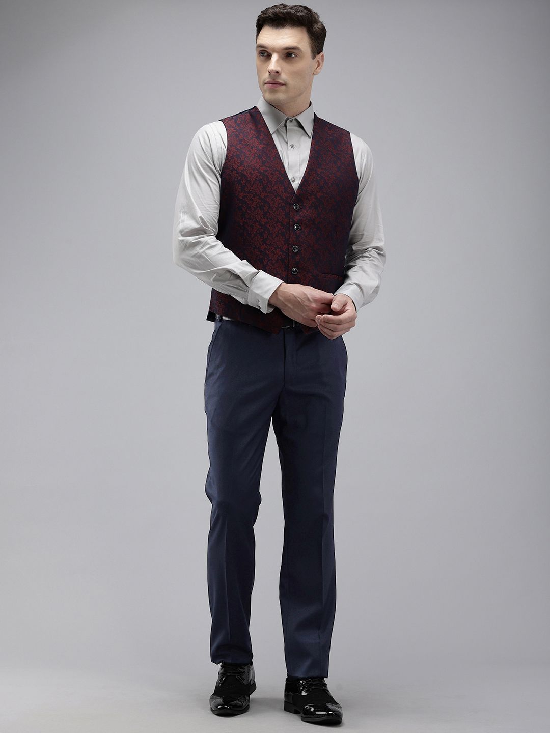 Park Avenue Self Design Single Breasted Super Slim Fit 3-Peice Suit