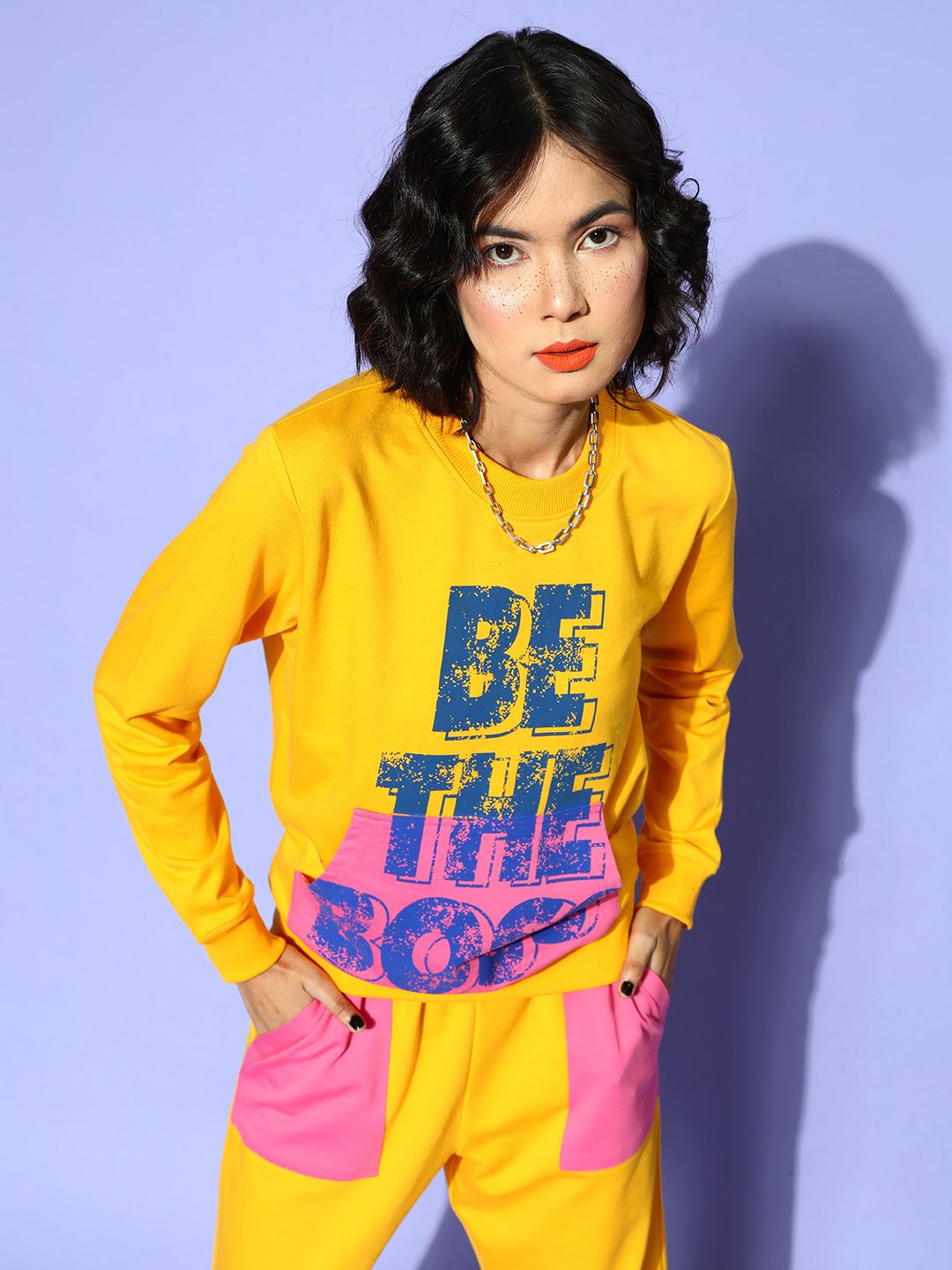 SASSAFRAS Women Bright Yellow Typography Seriously Silly Sweatshirt