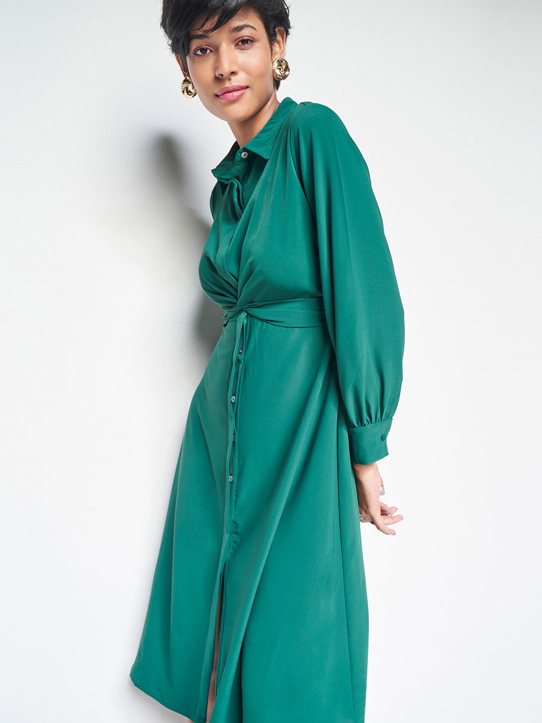 AND Cuffed Sleeves Shirt Midi Dress