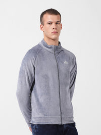 The Indian Garage Co Men's Regular Fit Self Design Corduroy Zip Up High Neck Sweatshirt