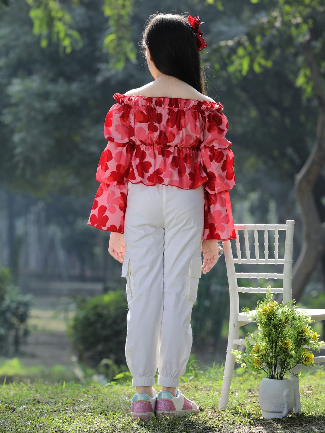 Cutiekins Girls Floral Printed Off-Shoulder Top with Trouser