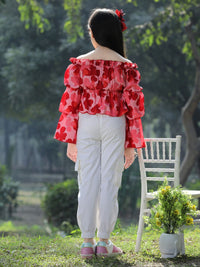 Cutiekins Girls Floral Printed Off-Shoulder Top with Trouser