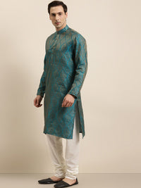 SOJANYA Men Teal Ethnic Motifs Regular Kurta with Churidar