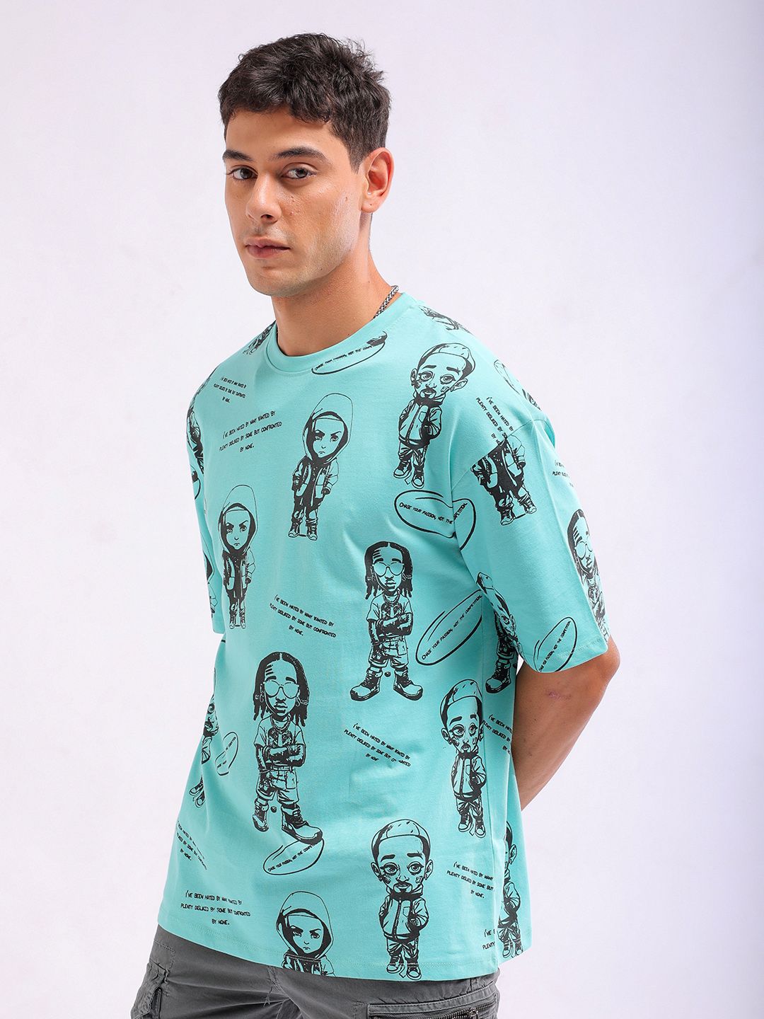 The Indian Garage Co Men All Over Printed Round Neck Boxy Oversized T-shirt