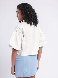 DressBerry Charming Chic Puffed Sleeves Boxy Crop Shirt