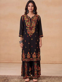 House of Chikankari Women Ethnic Motifs Embroidered Regular Thread Work Kurta with Sharara