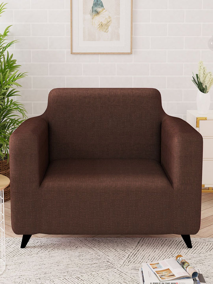 Story@home Brown Printed 1 Seater Stretchable Sofa Cover With Arms