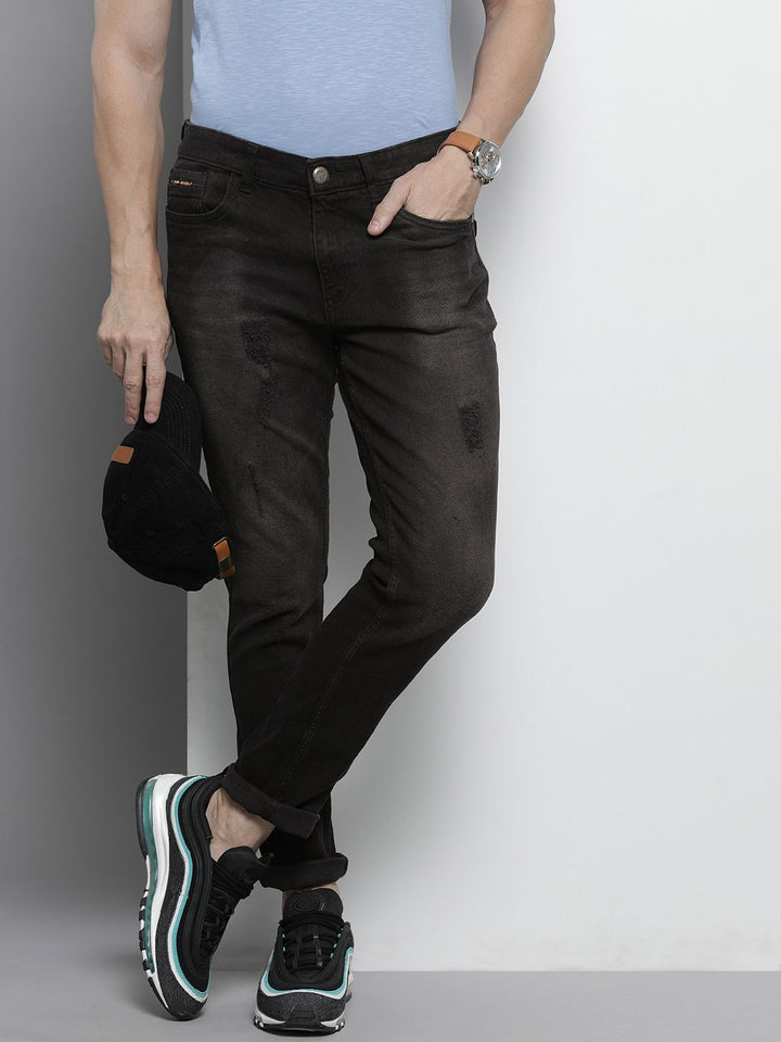 The Indian Garage Co Men Black Slim Fit Low Distress Light Fade Stretchable Jeans