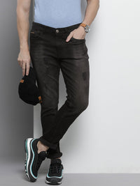 The Indian Garage Co Men Black Slim Fit Low Distress Light Fade Stretchable Jeans