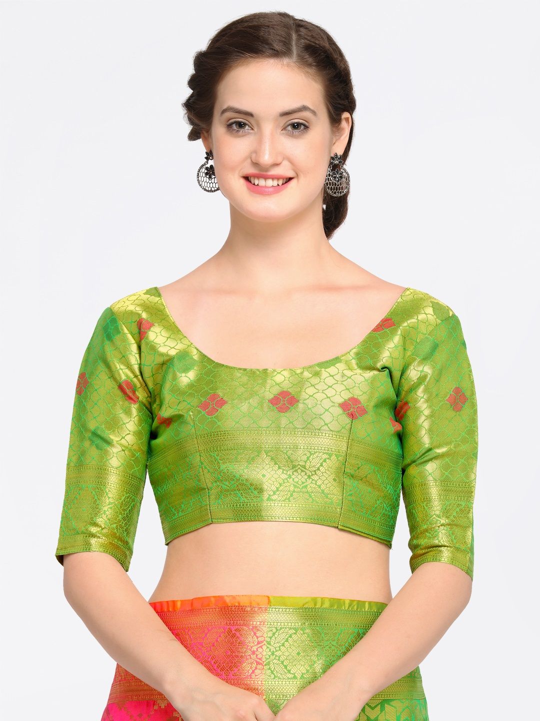 Saree mall Pink Silk Blend Woven Design Kanjeevaram Saree
