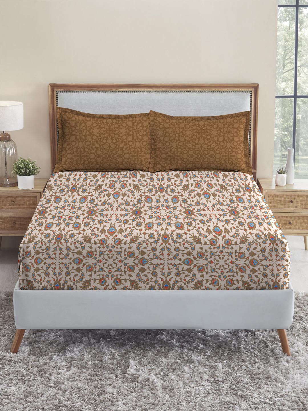 MYTRIDENT Classic Amber Urban Comfort Flat 144TC Queen 1Bedsheet with 2 Pillow Covers
