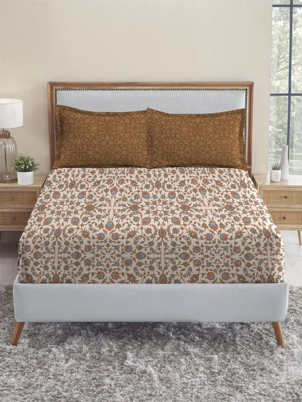MYTRIDENT Classic Amber Urban Comfort Flat 144TC Queen 1Bedsheet with 2 Pillow Covers