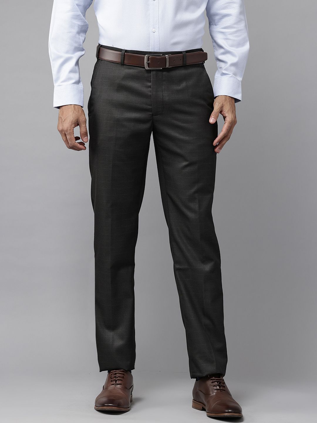 Park Avenue Men Regular Fit Checked Formal Trousers