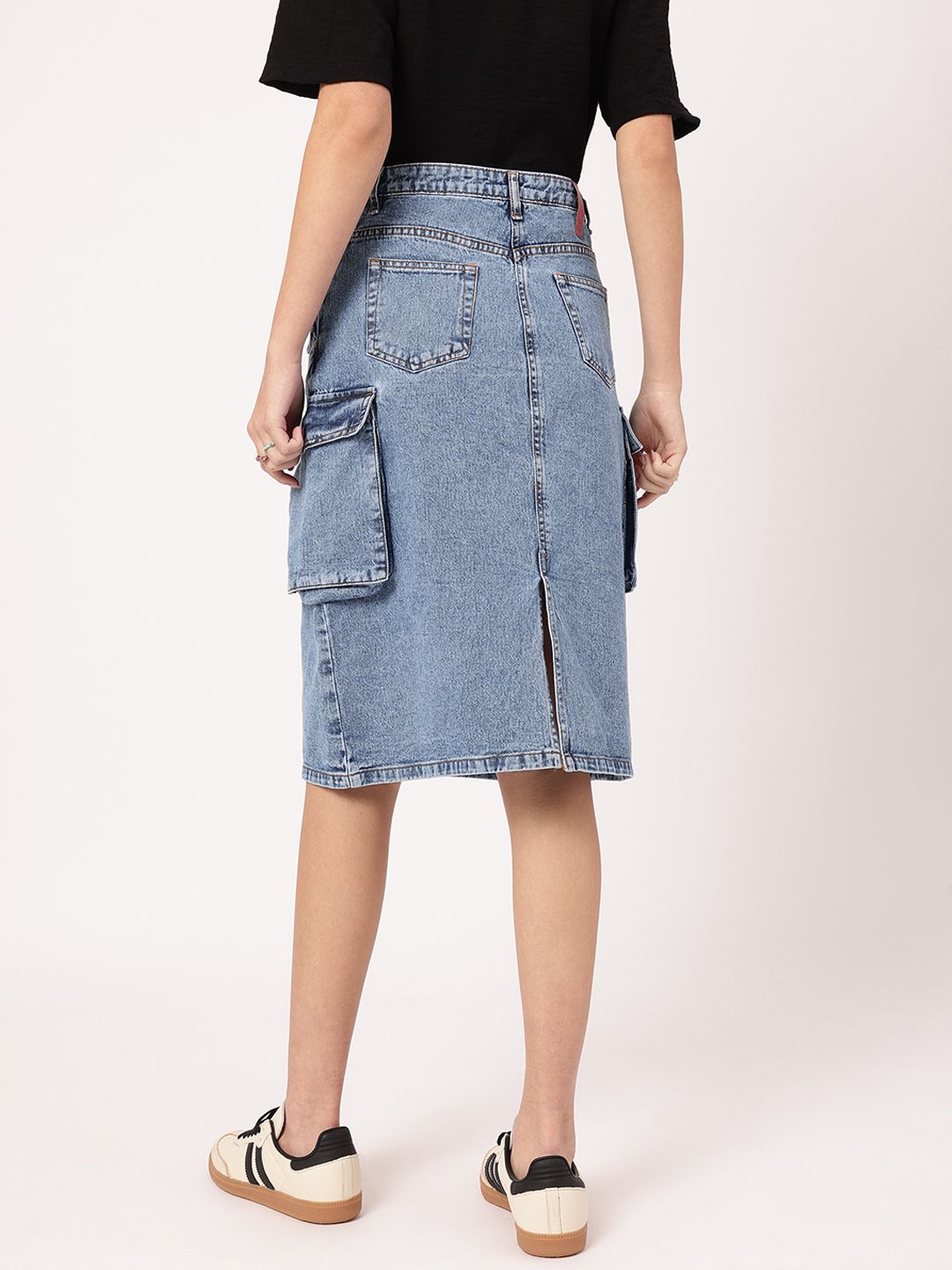 DressBerry City Chic Back Slit Cargo-Style Denim Midi Skirt