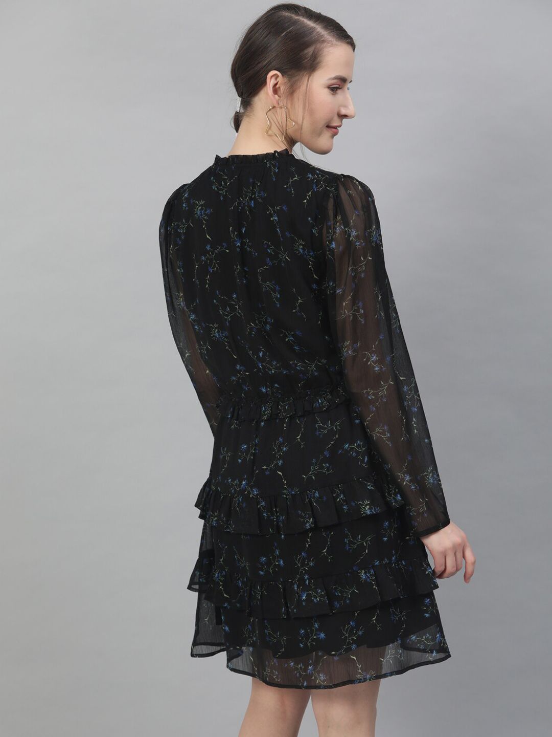 STREET 9 Women Black Floral Printed Fit and Flare Dress