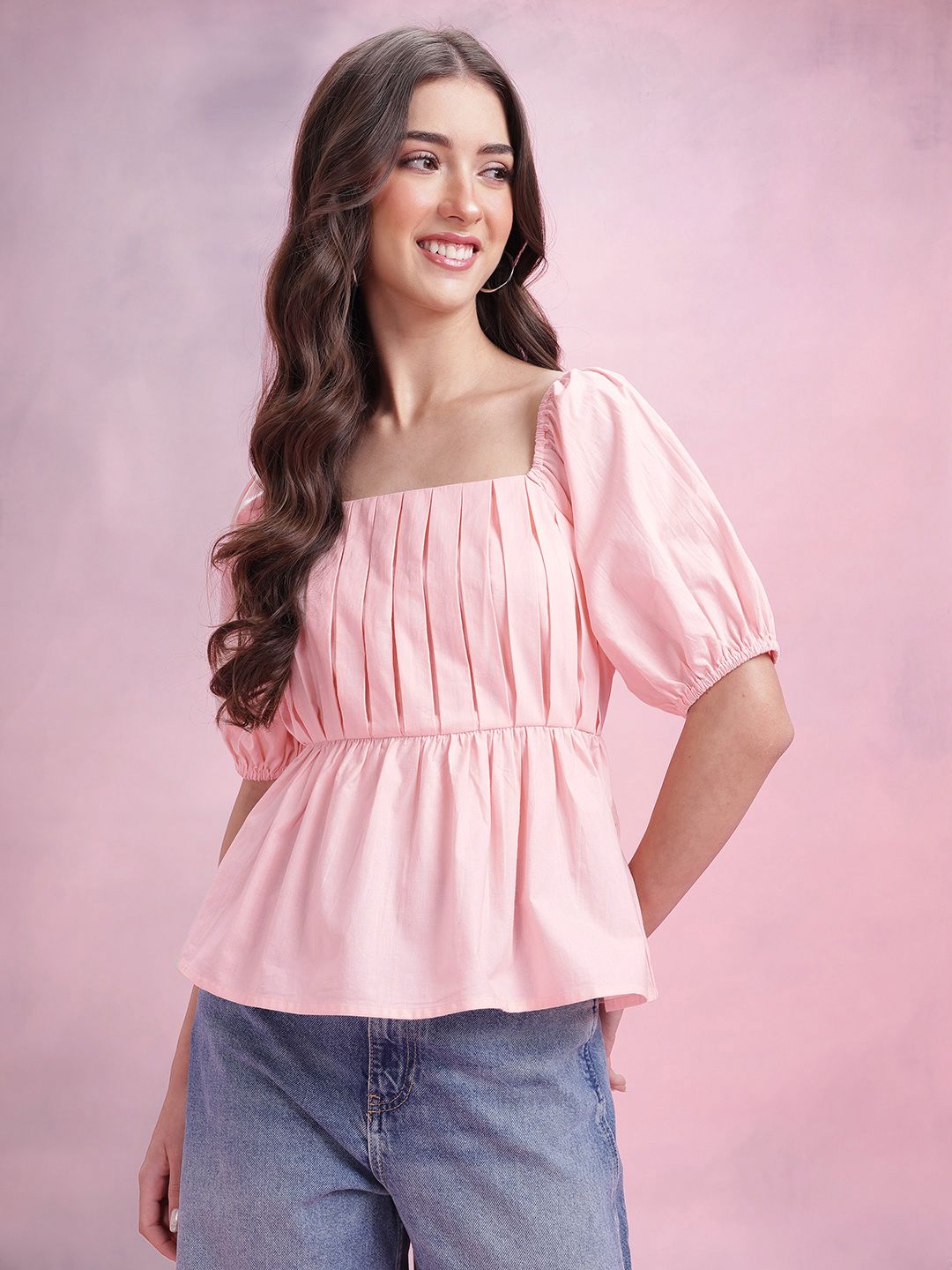 DressBerry Pleated Pure Cotton Styled Back Top