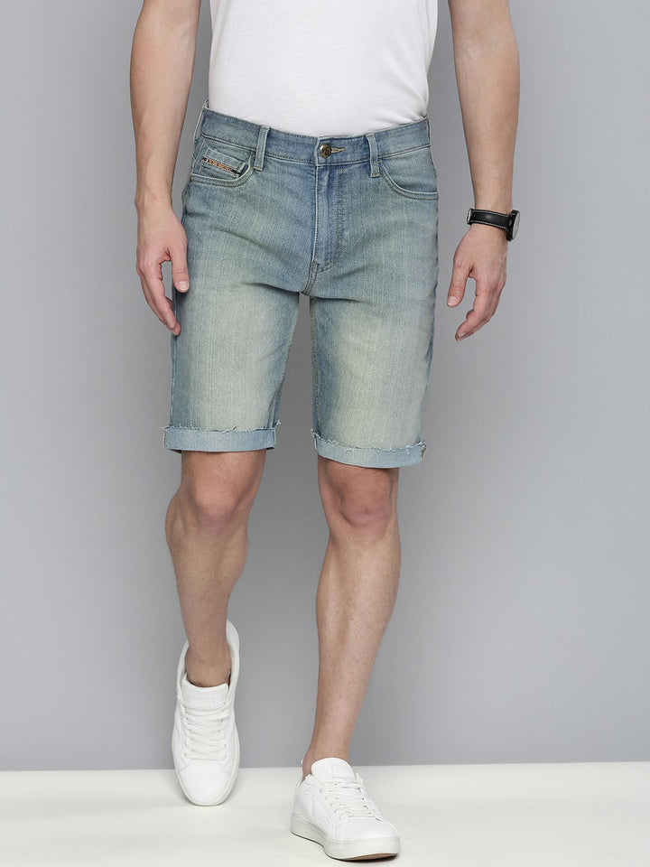 The Indian Garage Co Men Blue Washed Slim Fit Denim Shorts