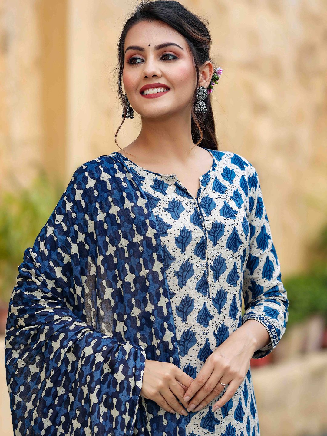 KALINI Ethnic Motifs Printed Straight Kurta with Trousers & Dupatta