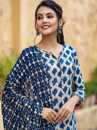 KALINI Ethnic Motifs Printed Straight Kurta with Trousers & Dupatta
