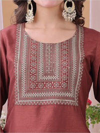 KALINI Yoke Design Sequinned Straight Kurta With Trousers And Dupatta