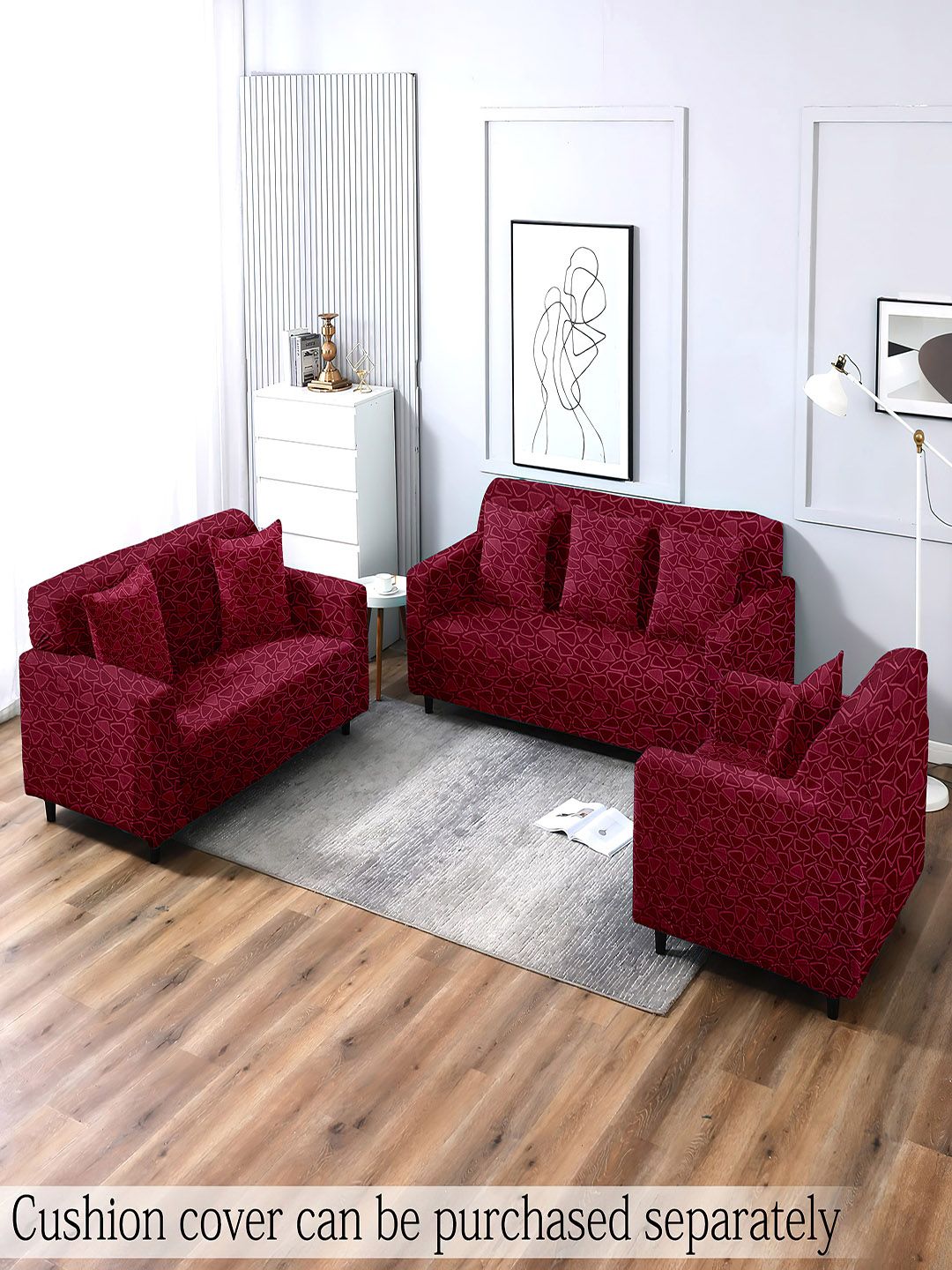 Cortina Burgundy Geometric Printed 3-Seater Sofa Covers