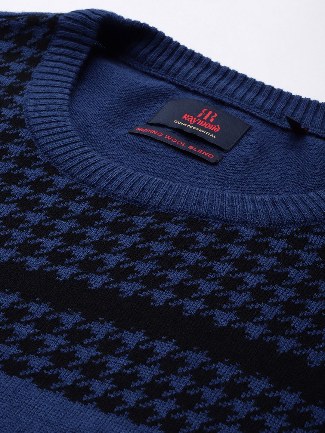 Raymond Men Blue & Black Houndstooth Sweater