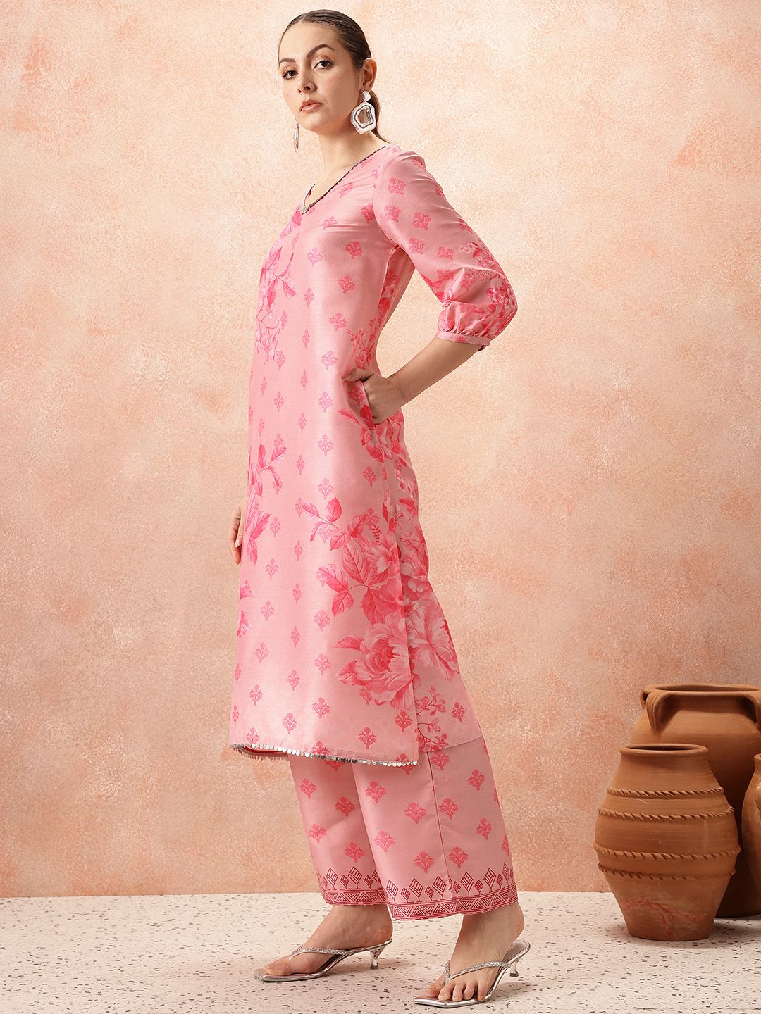 all about you Floral Printed Sequinned Kurta with Palazzos