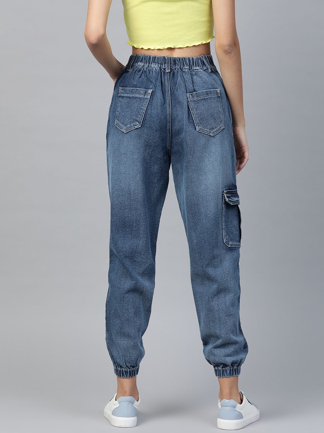 SASSAFRAS Women Blue Pure Cotton Jogger High-Rise Non-Stretchable Clean Look Jeans