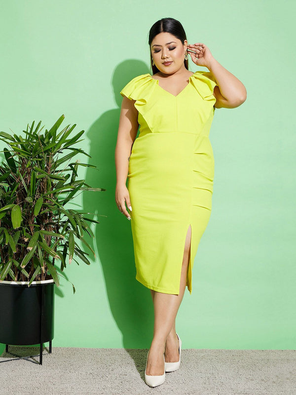 SASSAFRAS Curve Plus Size V-Neck Bodycorn Midi Dress