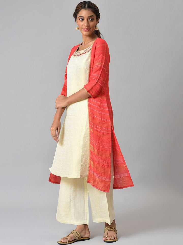 AURELIA Women Red Ethnic Motifs Layered Thread Work Kurta with Palazzos & Jacket