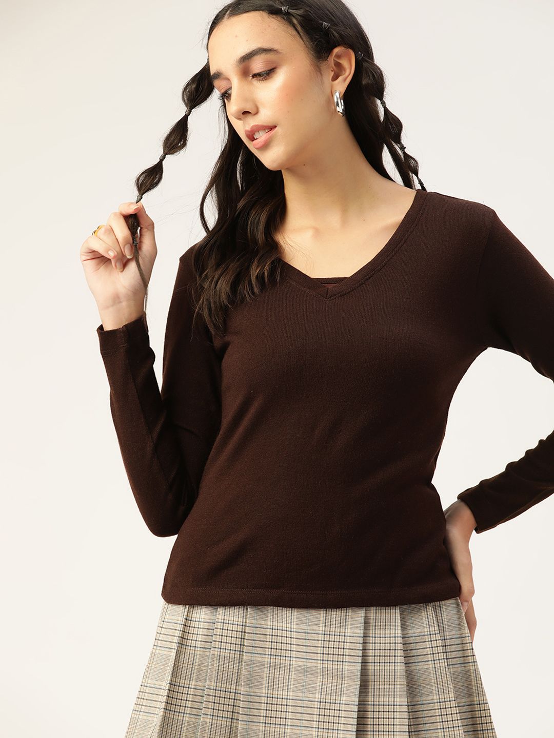 DressBerry Women Brown Solid Pullover