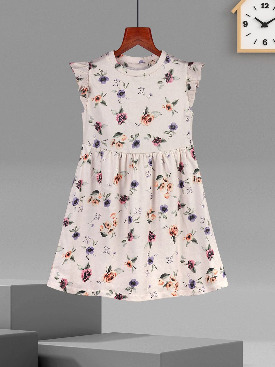 HELLCAT Girls Pack of 2 Printed Flutter Sleeve A-Line Dress