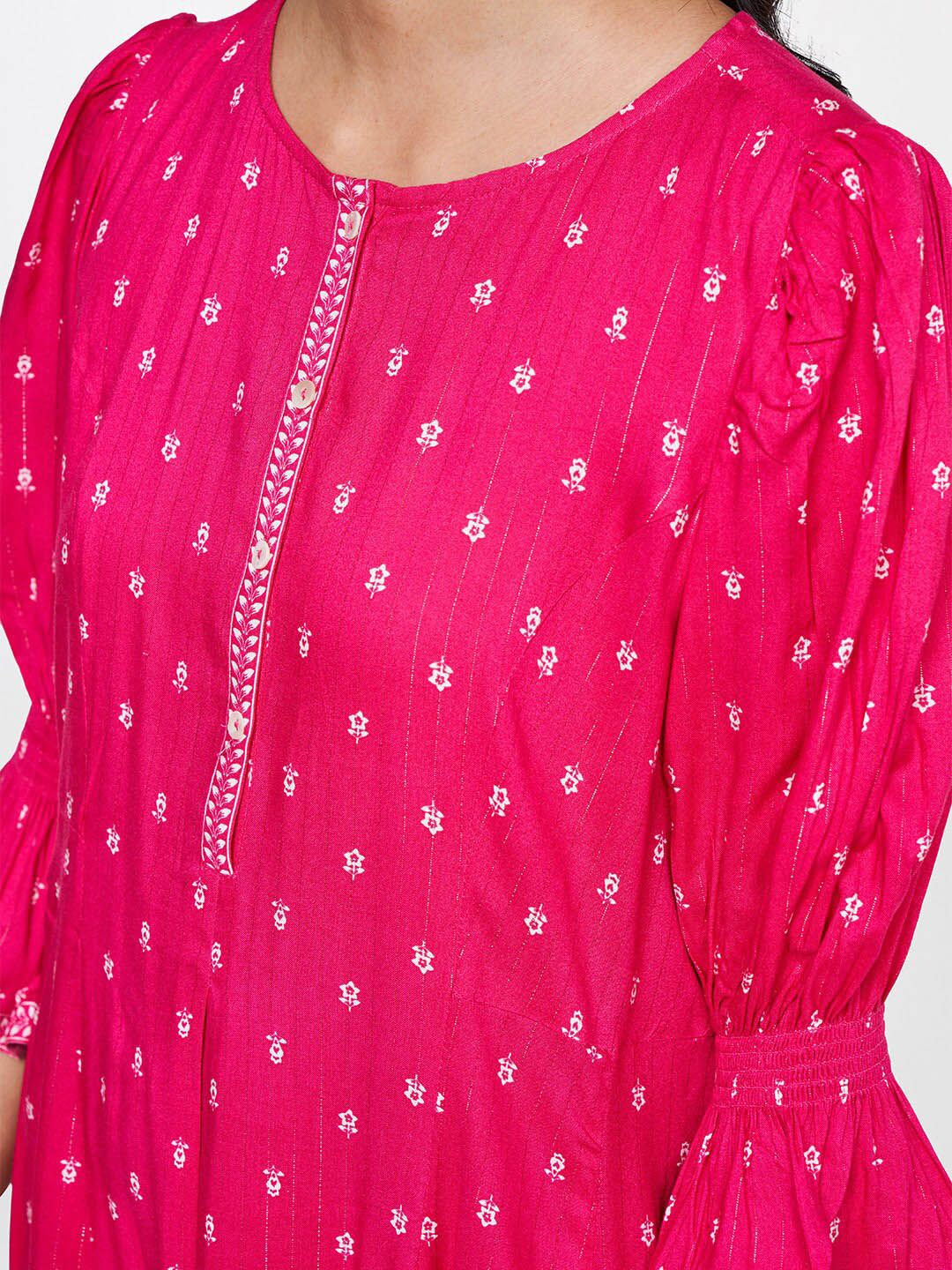 Global Desi Women Pink Printed Bell Sleeves Anarkali Kurta
