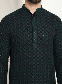 SOJANYA Ethnic Motifs Embroidered Mandarin Collar Sequined Pure Cotton Straight Kurta