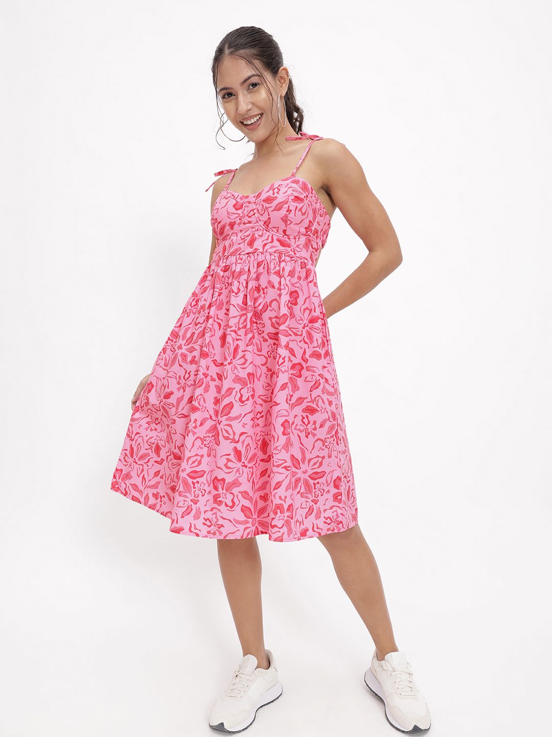 DressBerry Barbiecore Floral Fantasy Strappy Knee Length Dress