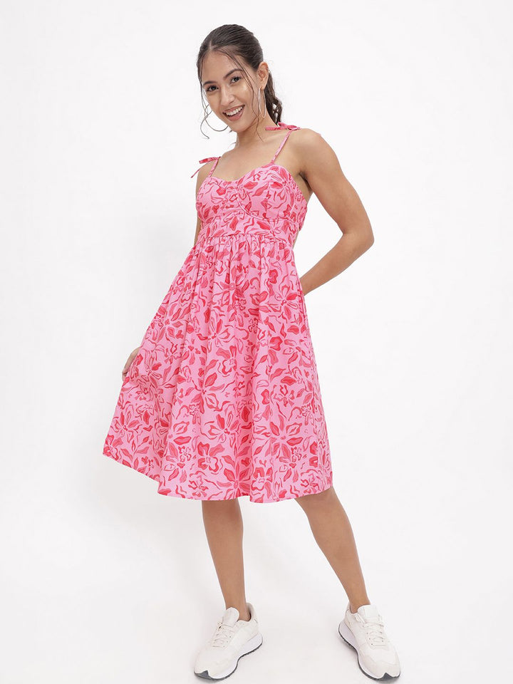 DressBerry Barbiecore Floral Fantasy Strappy Knee Length Dress