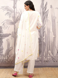 Vishudh Floral Printed Thread Work Pure Cotton Straight Kurta & Trousers With Dupatta