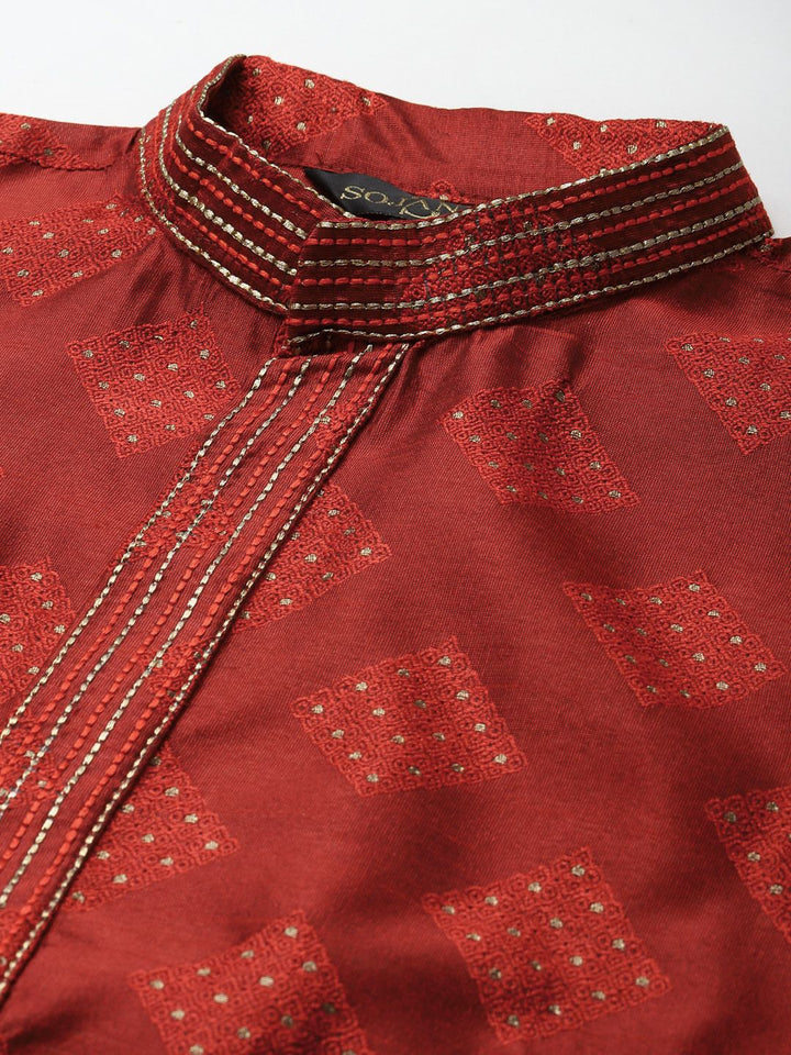SOJANYA Men Maroon & Golden Ethnic Motifs Kurta