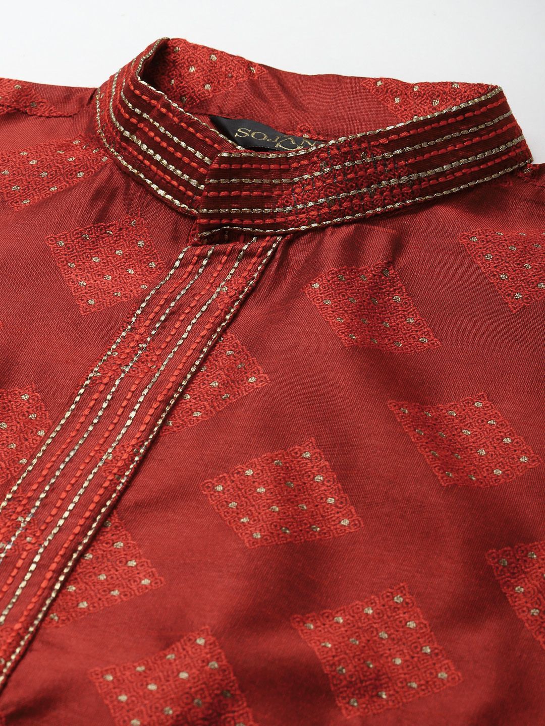SOJANYA Men Maroon & Golden Ethnic Motifs Kurta