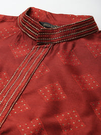 SOJANYA Men Maroon & Golden Ethnic Motifs Kurta
