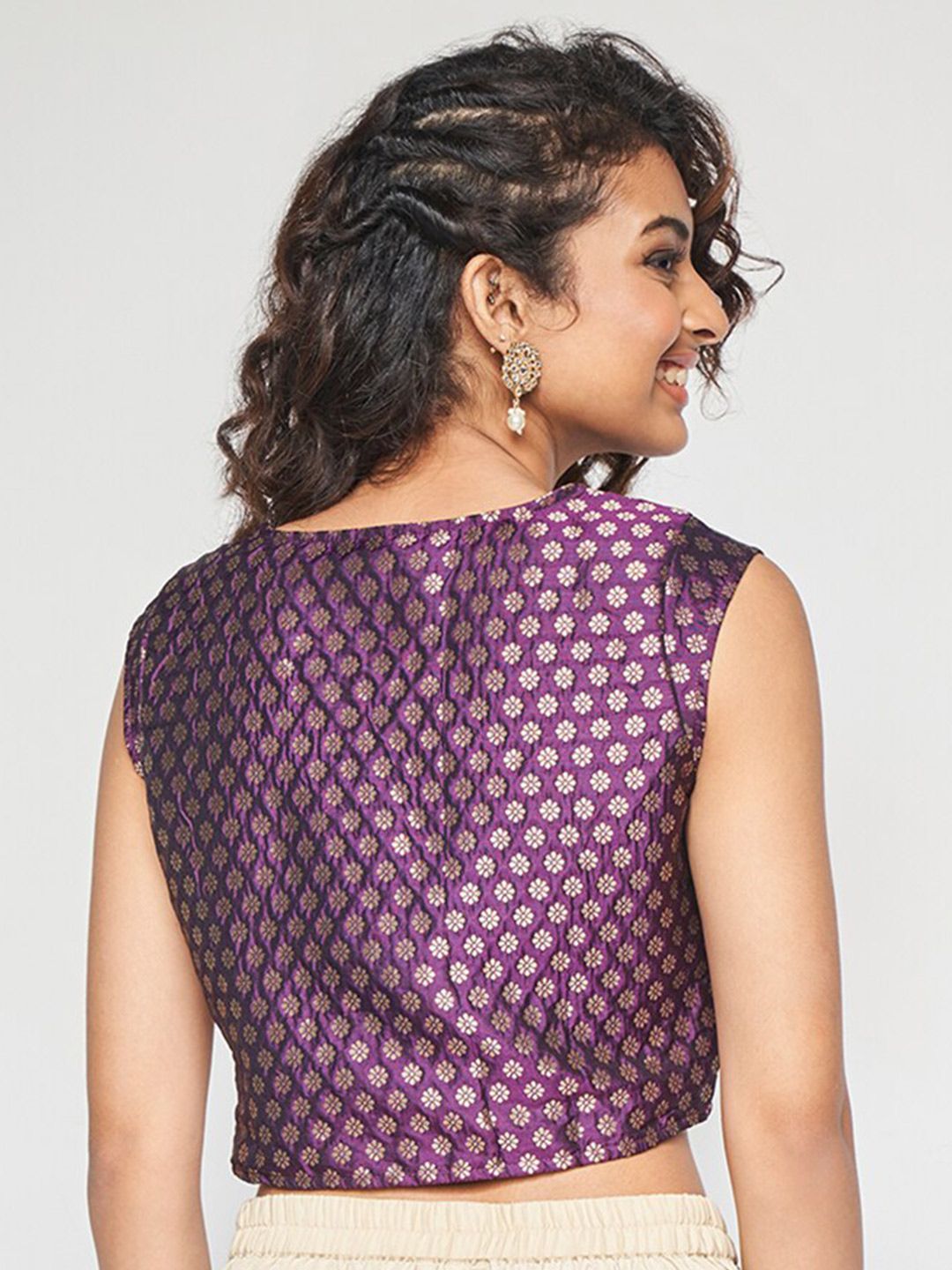 Global Desi Geometric Printed V-Neck Sleeveless Top