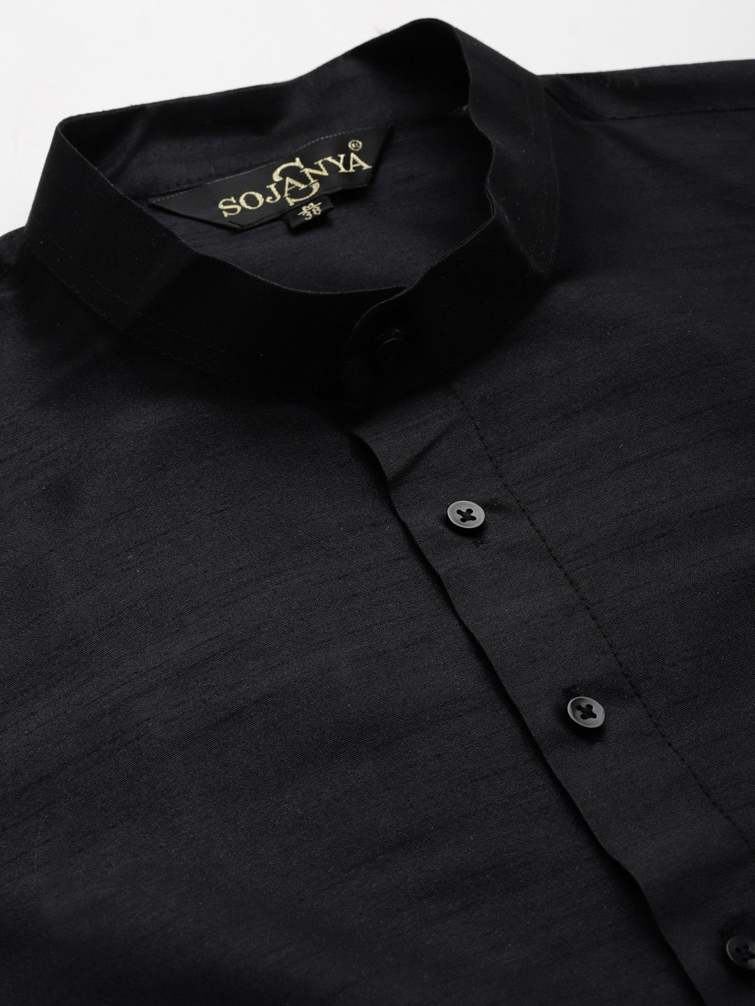 SOJANYA Men Black Solid Kurta with Churidar & Nehru Jacket