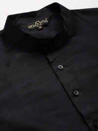 SOJANYA Men Black Solid Kurta with Churidar & Nehru Jacket
