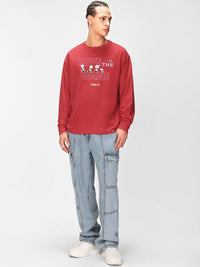 Bewakoof Typography Printed Round Neck Pure Cotton Oversized Peanuts T-shirt