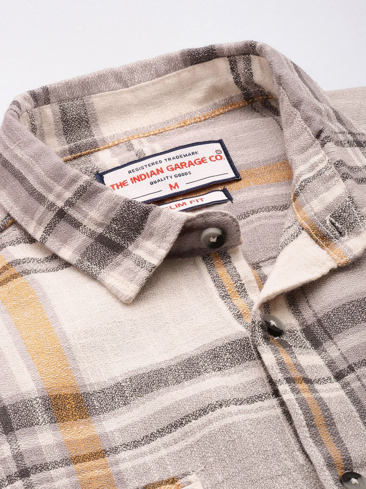 The Indian Garage Co Pure Cotton Slim Fit Checked Casual Shirt