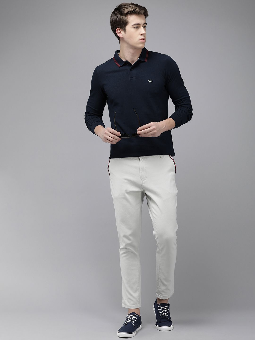 THE BEAR HOUSE Pure Cotton Polo Collar Applique Slim Fit T-shirt