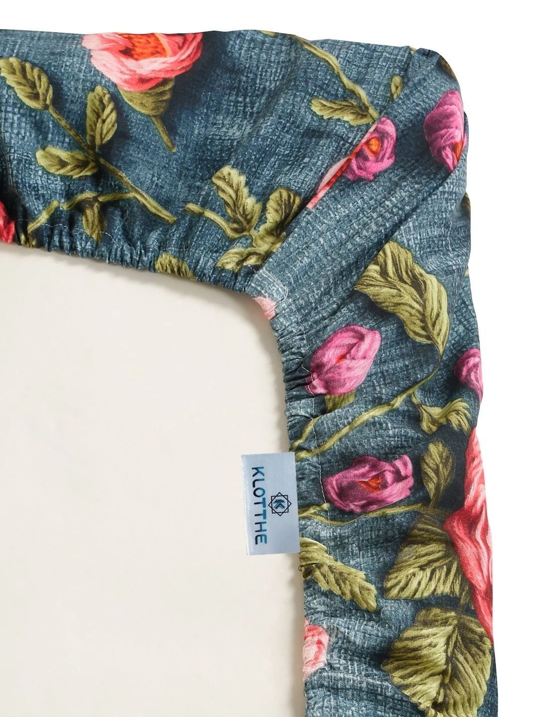 Moda Rapido X KLOTTHE Turquoise Biru & Hijau Bunga 300 TC Cadar Tempat Tidur Single dengan 1 Sarung Bantal