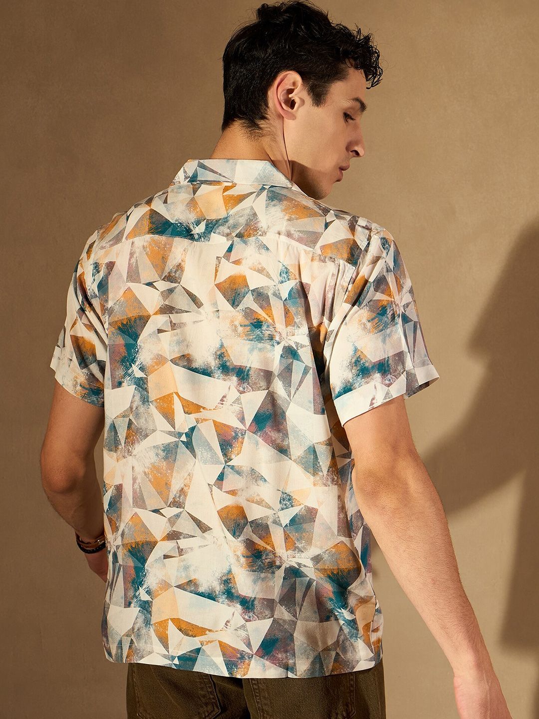 DENNISON Abstract Printed Cuban Collar Smart Oversized Casual Shirt